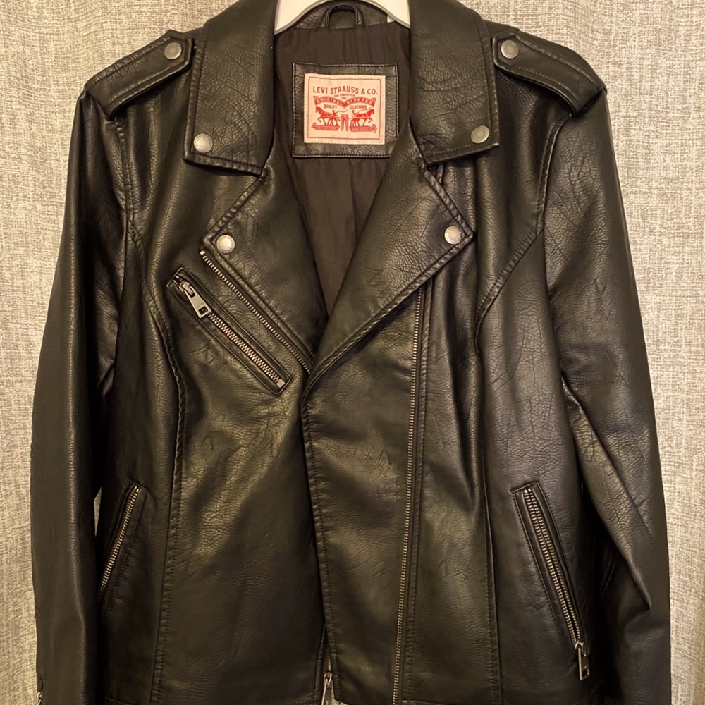 Ladies levi vegan black leather jacket